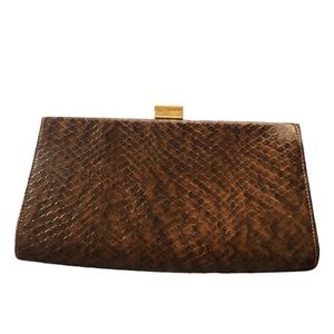 Vintage Clutch in Brown Snake Skin with gold clasp